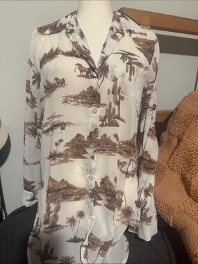 Cowgirl sheer button up blouse size medium